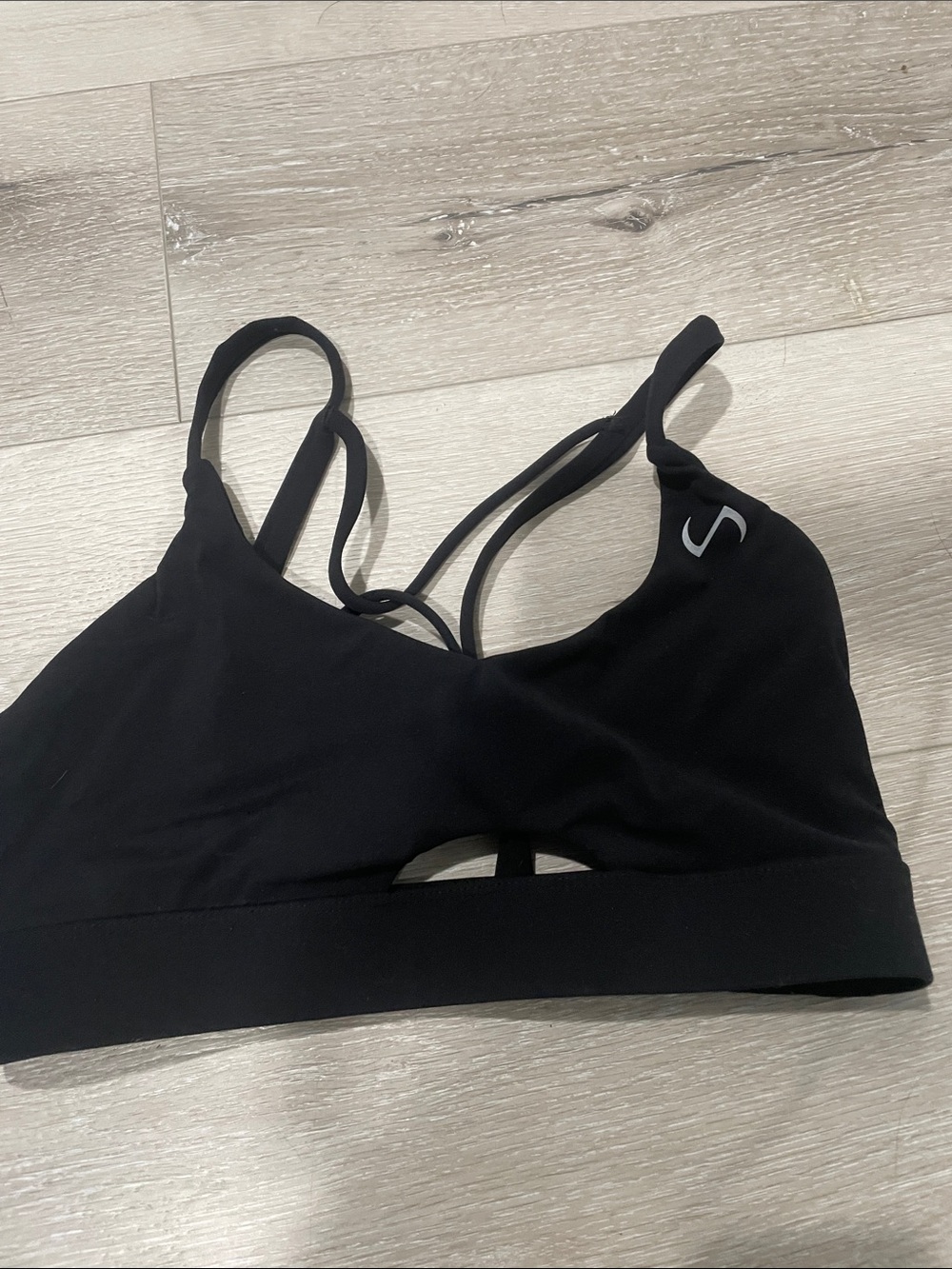 TLF, Black Strappy Sports Bra with Subtle Logo